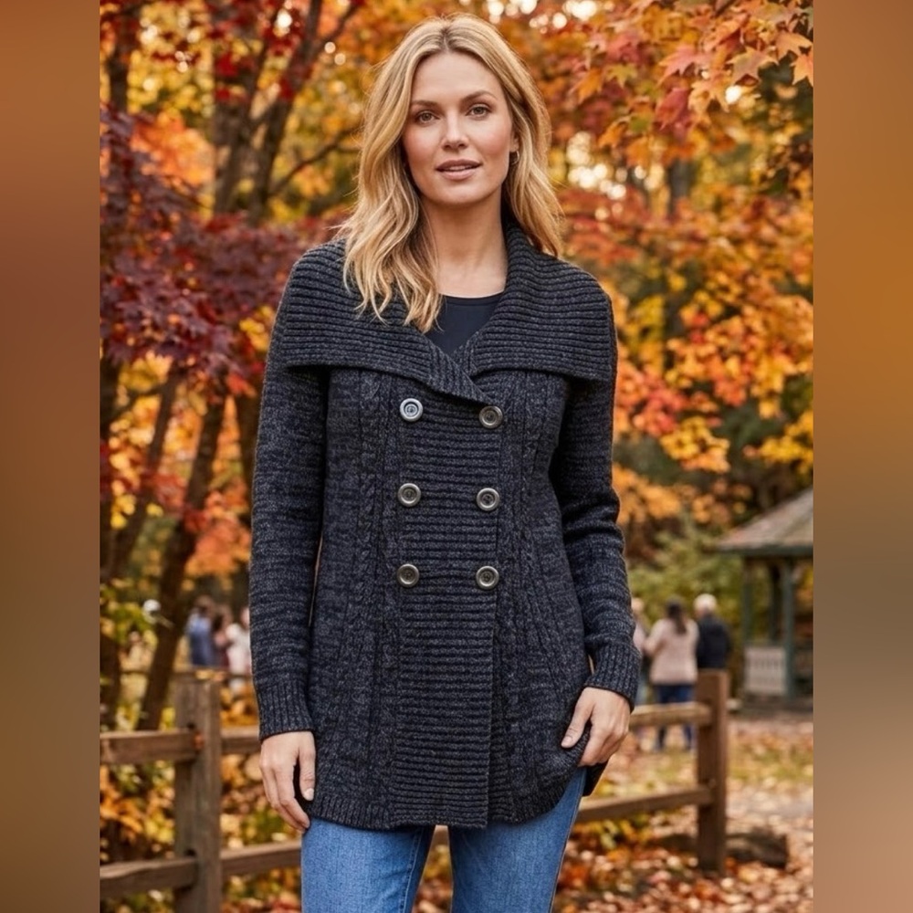 Style & Co. Womens Large Button Sweater Cardigan Charcoal Black